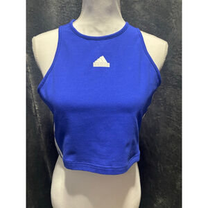 NWT Adidas Blue Future Icon 3-Stripes Cropped Tank Top Size Medium